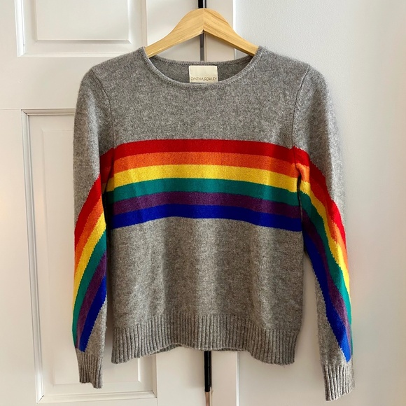 *RARE* 100% Cashmere Cynthia Rowley PRIDE Rainbow Sweater *EUC*  M/L - Picture 1 of 4
